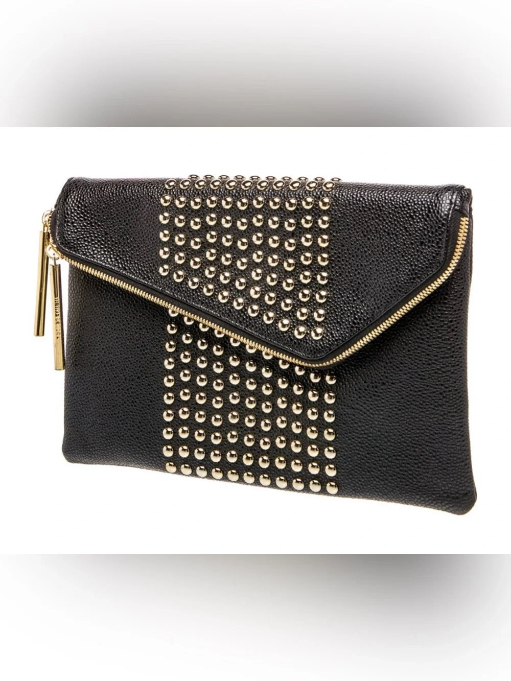 Rare Henri Bendel Black Studded Envelope Clutch w/ Gold Accents & Dustbag! NWOT